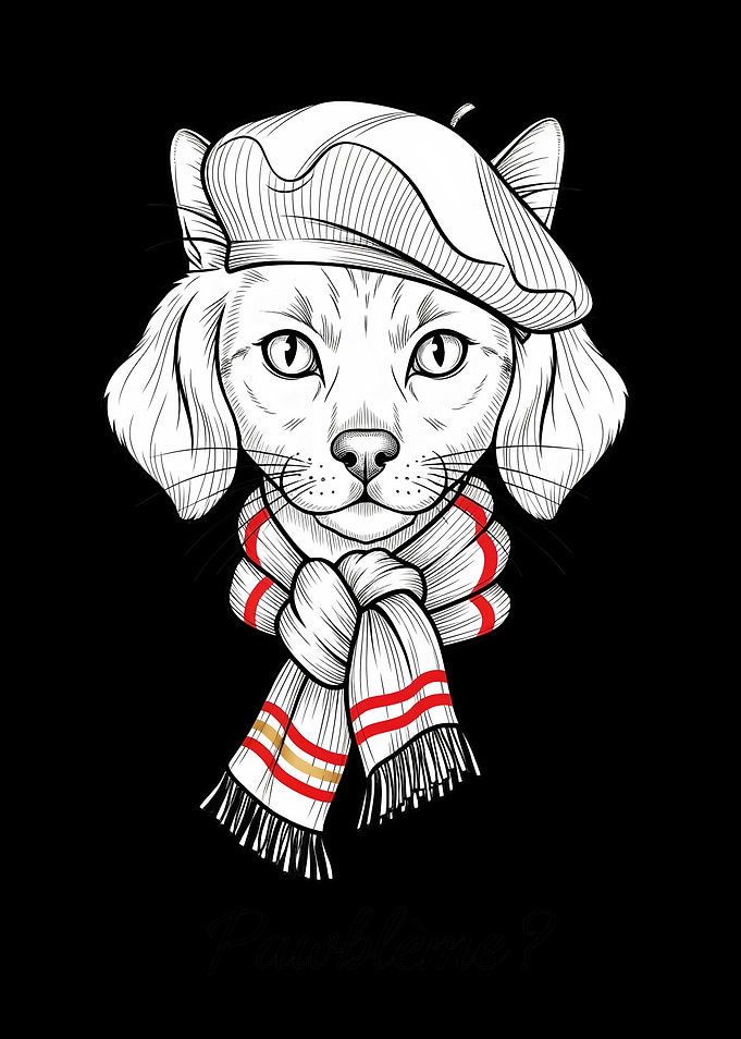 Dog with Beret and Scarf