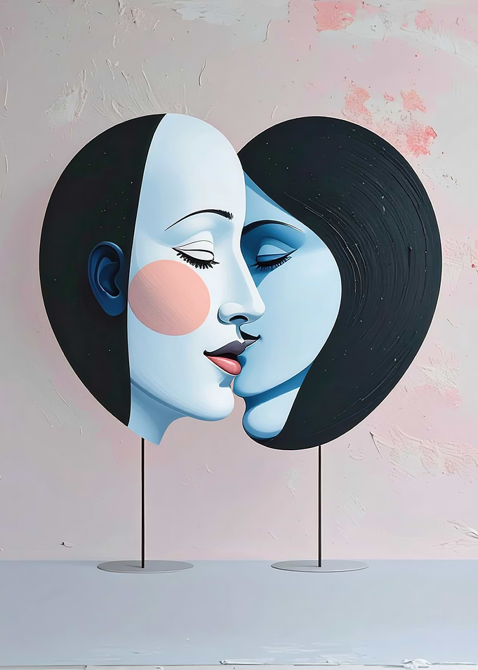 Abstract Kissing Faces Art