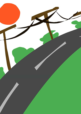 Road with Sun and Power Lines