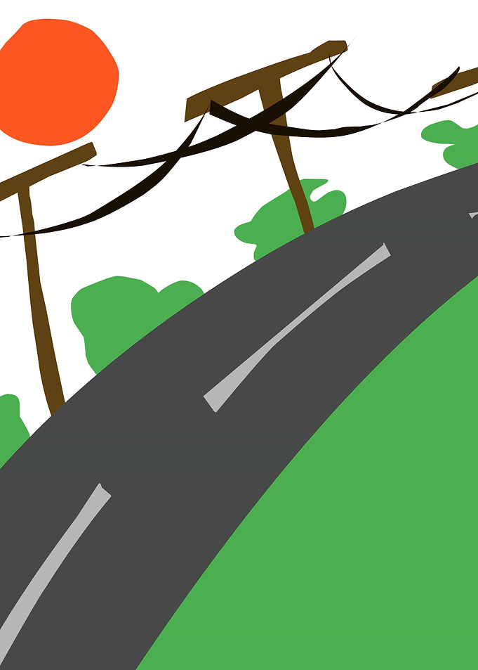 Road with Sun and Power Lines
