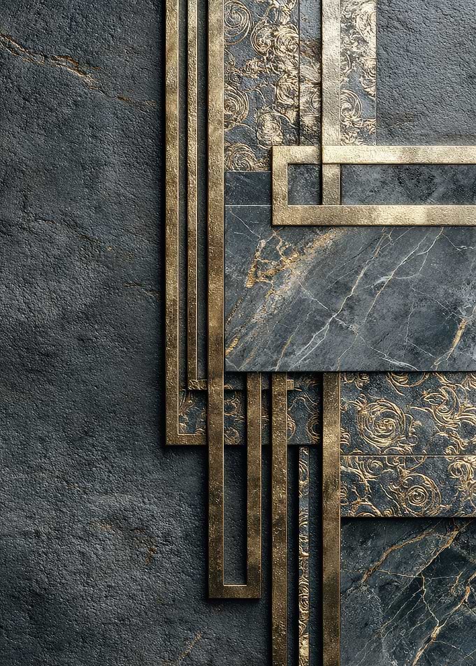 Abstract Geometric Gray Gold Marble