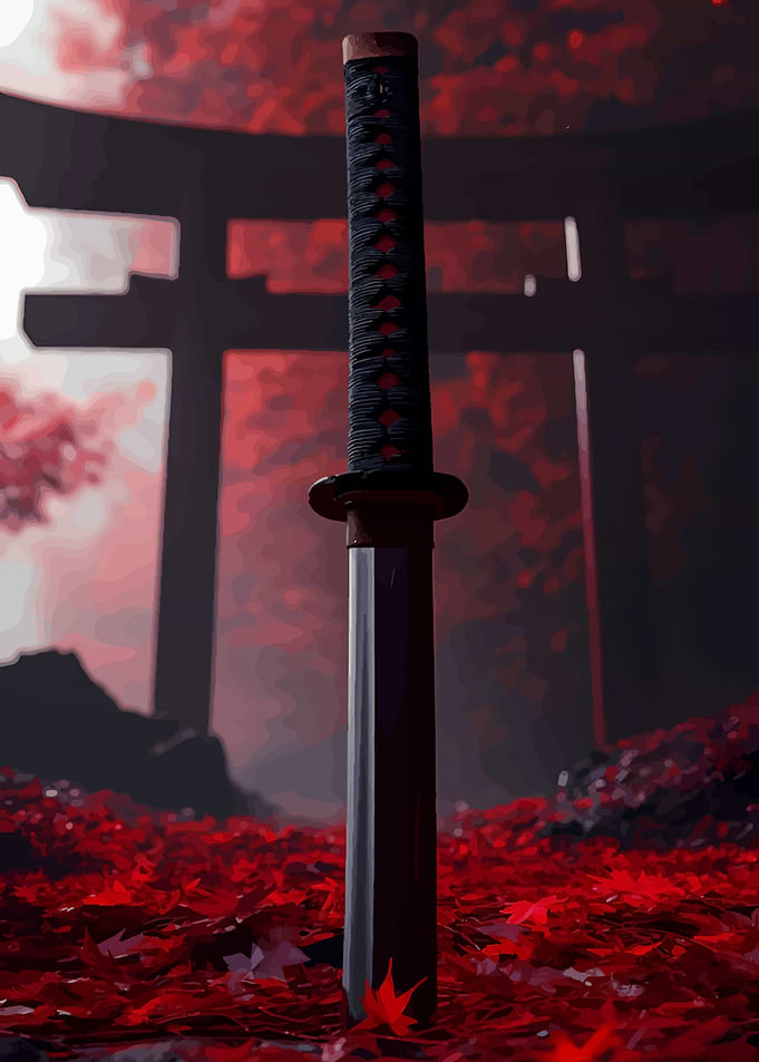 Katana in Autumn Landscape