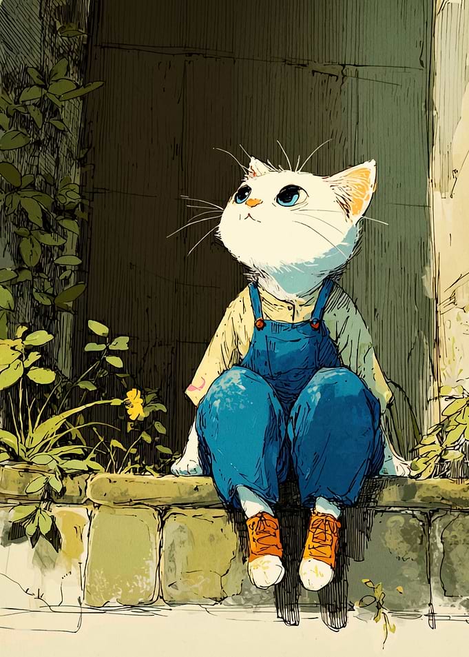 Anthropomorphic Cat in Overalls Illustration