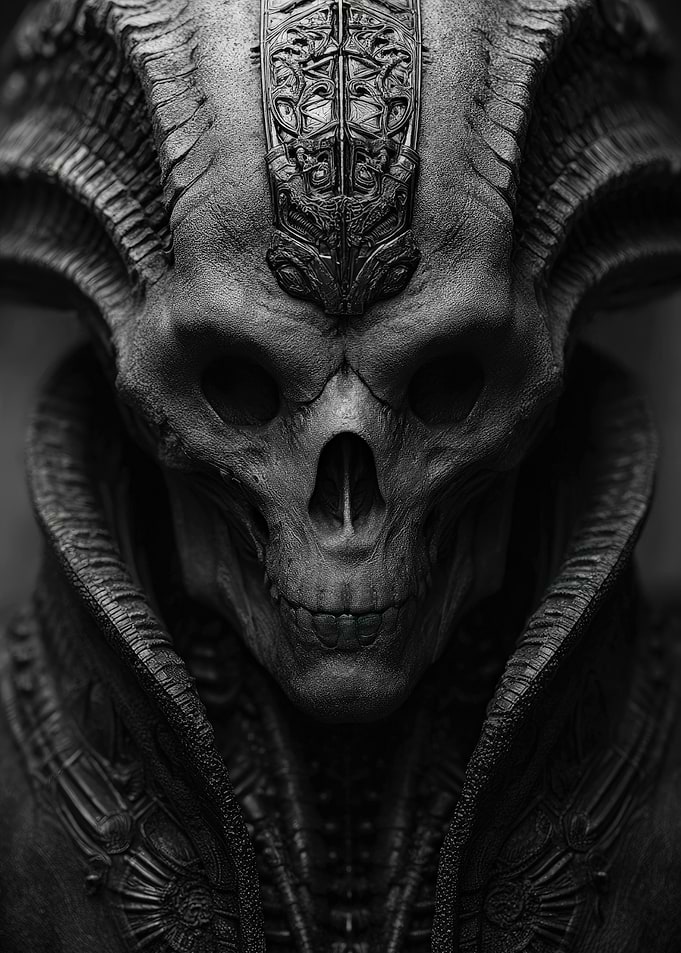 Monochrome Skull with Horns