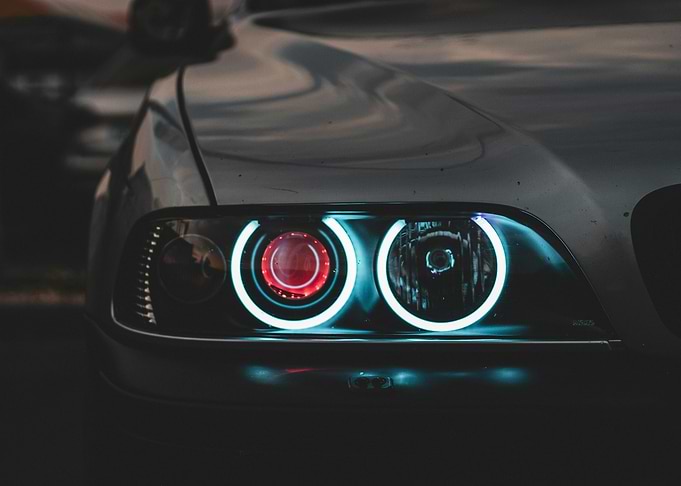Car Headlights with Neon Rings