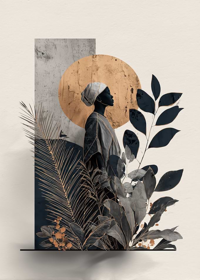 Elegant Woman with Botanical Elements Art