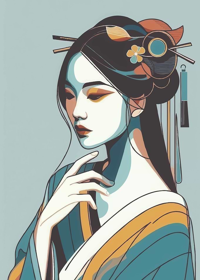 Elegant Geisha Portrait in Modern Style