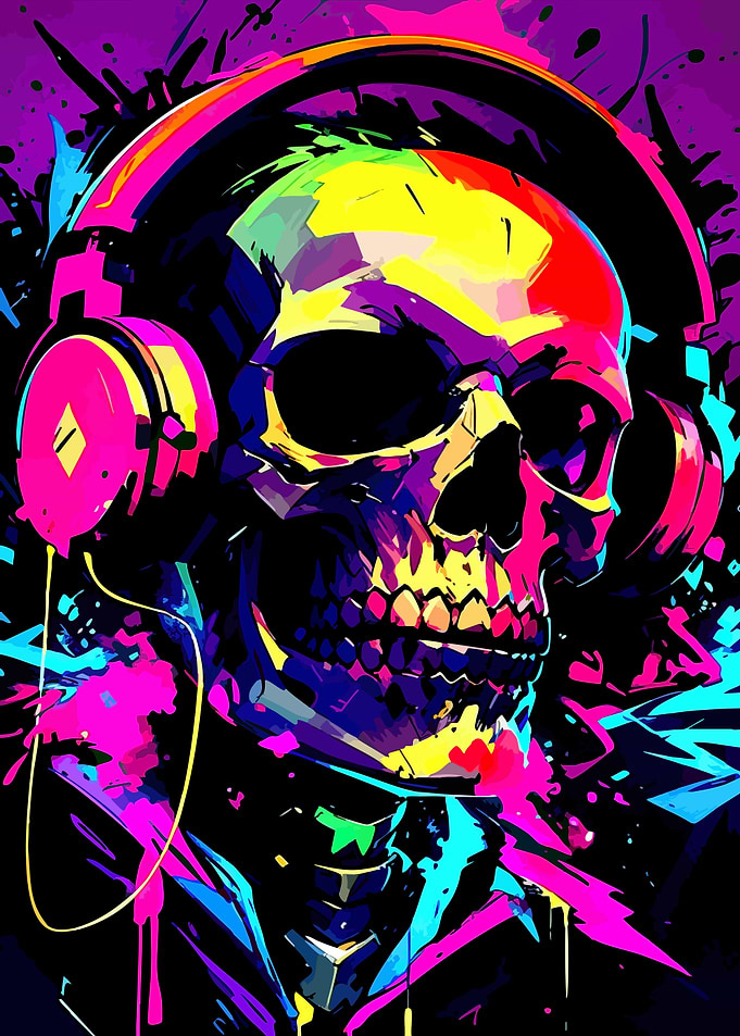 Colorful Skull with Headphones Art