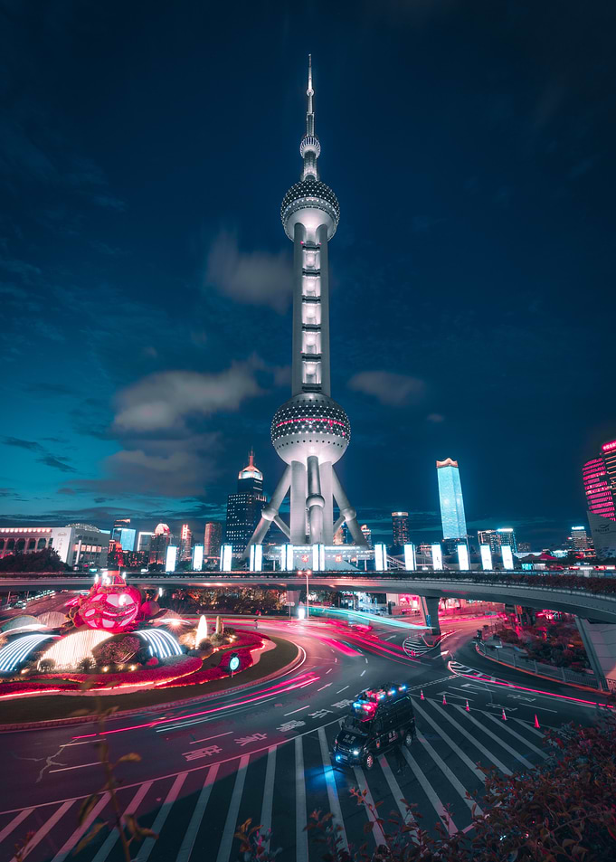 Shanghai's Oriental Pearl Tower at Night