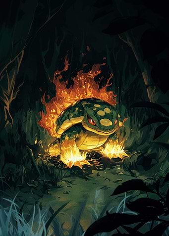 Fiery Turtle in Dark Forest