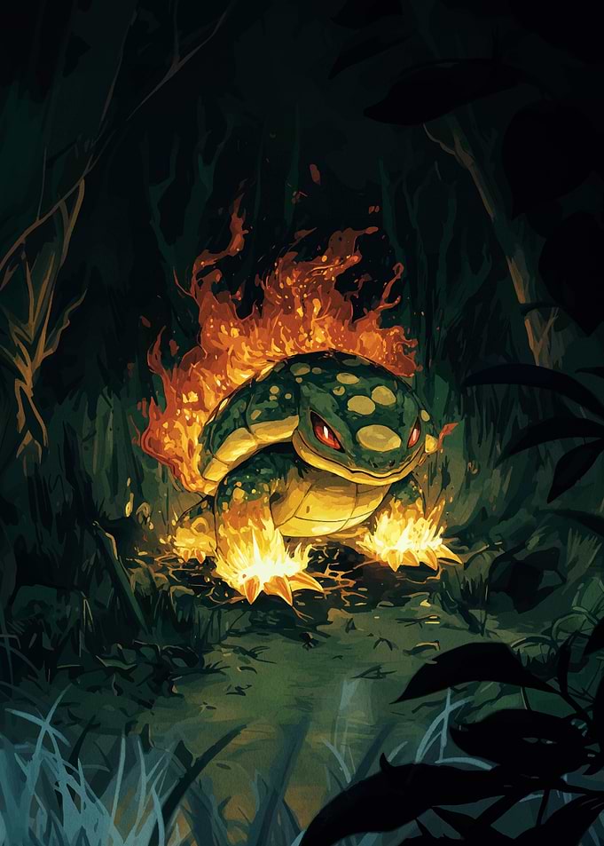 Fiery Turtle in Dark Forest