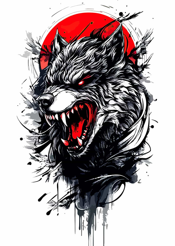 Angry Wolf Head with Red Accents