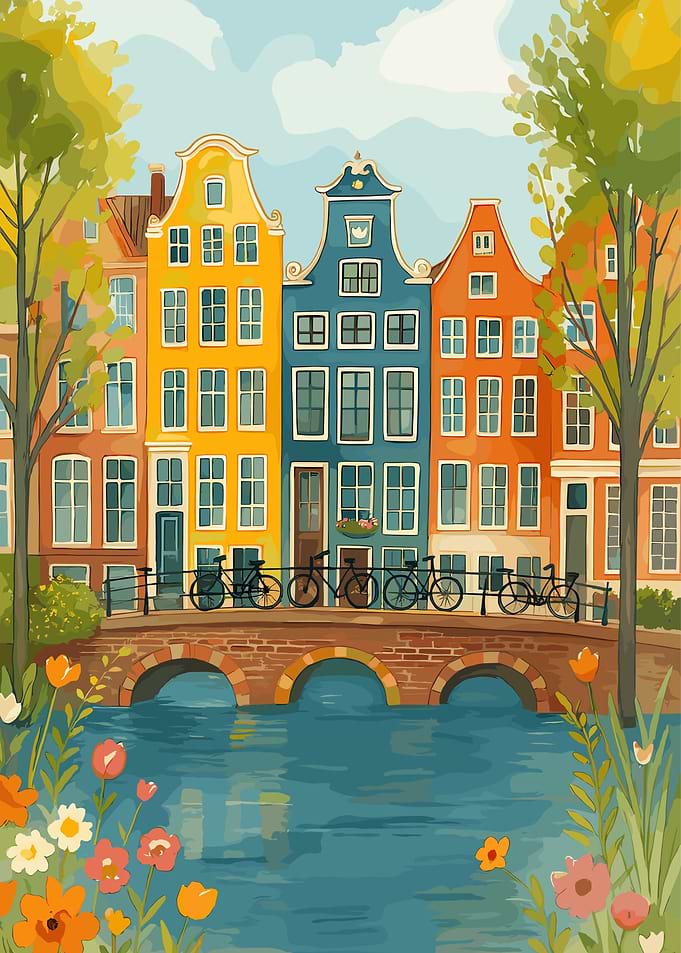 Amsterdam Canal Houses and Bicycles