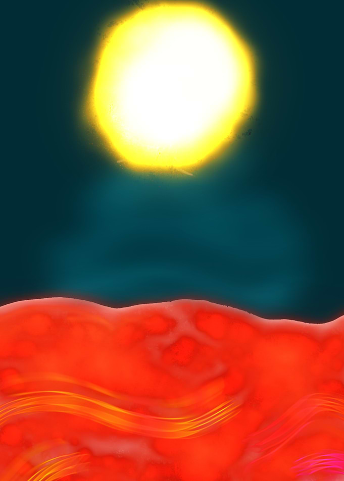 Red planet landscape with bright sun