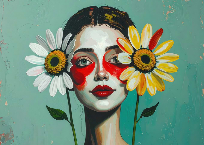 Woman with Flowers Painting