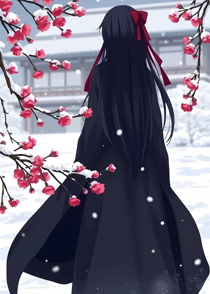 Anime Girl in Winter Landscape