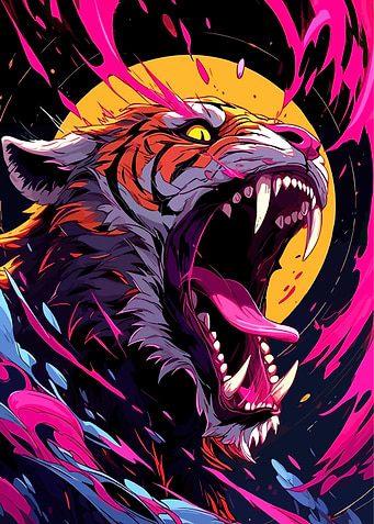 Roaring Tiger with Abstract Pink Accents