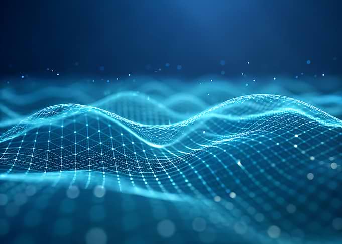 Abstract Blue Digital Grid Landscape