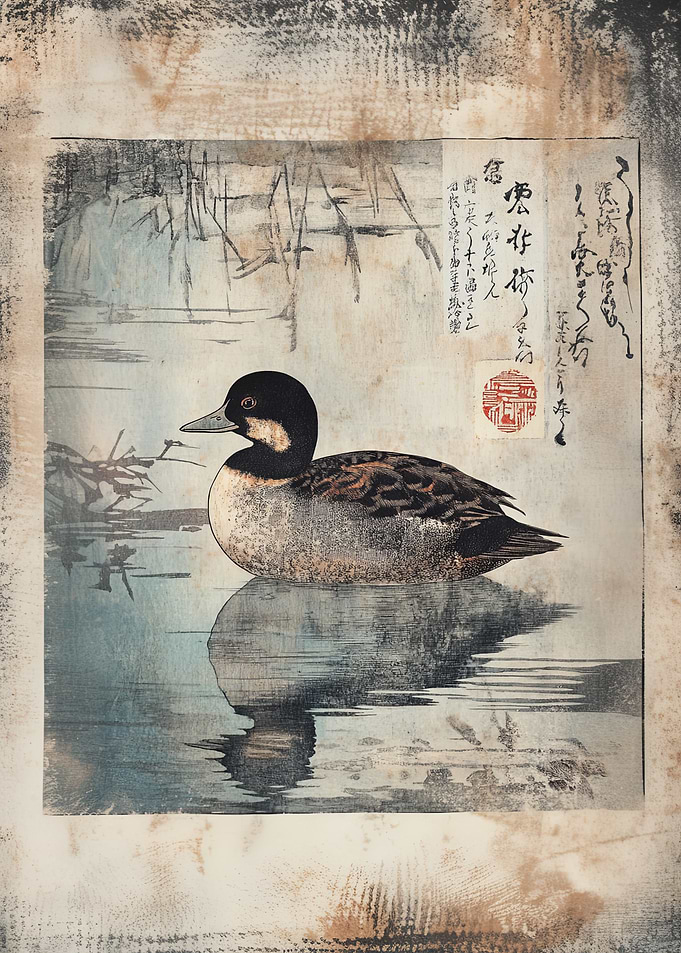 Japanese Woodblock Print of a Duck