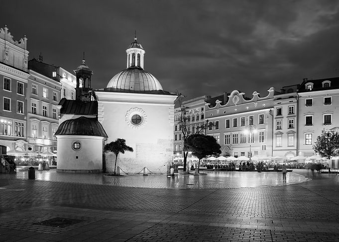 Krakow By Night In Black And White
