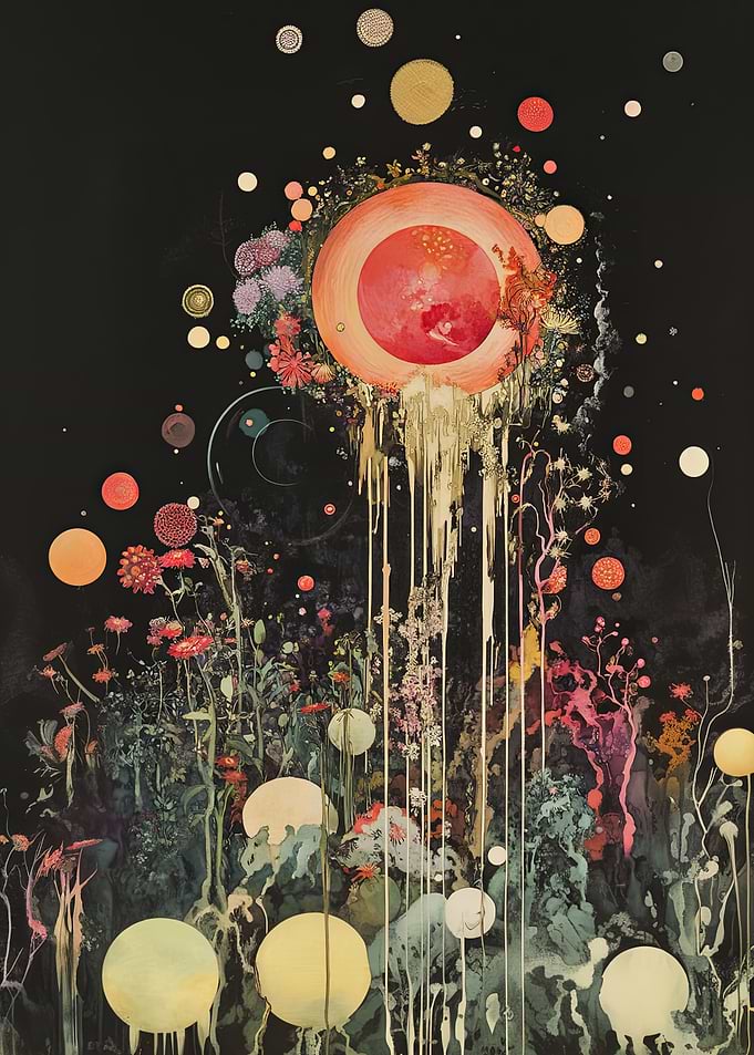 Abstract Floral and Celestial Composition