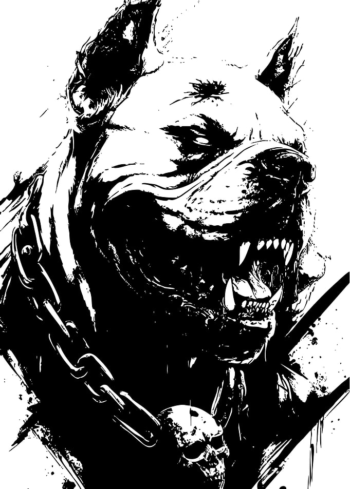 Aggressive Dog Portrait with Skull