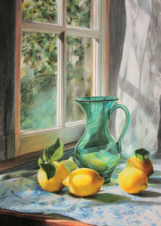 Lemons And Glass Pitcher By The Window