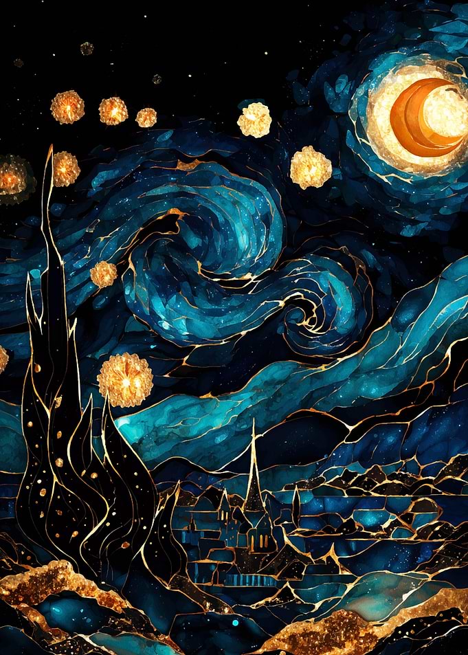Starry Night Inspired Abstract Landscape