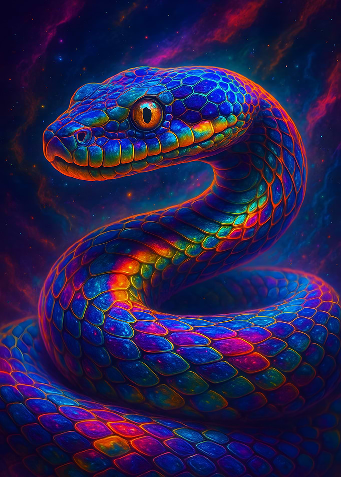 Colorful Snake in Cosmic Background