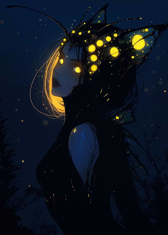 Glowing Butterfly Woman in the Dark