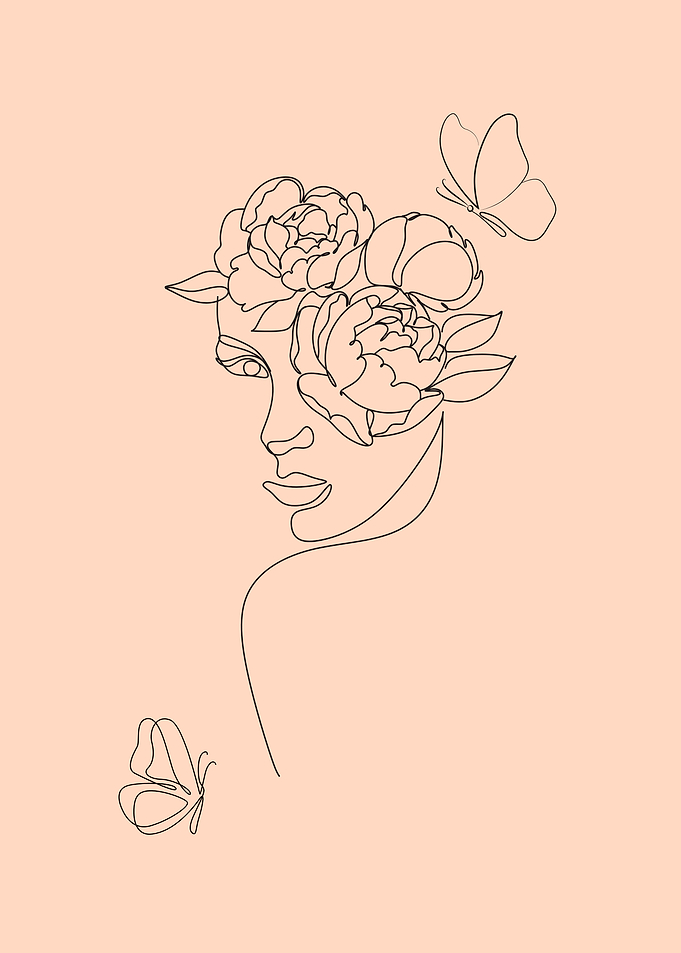 Woman's face with flowers and butterflies
