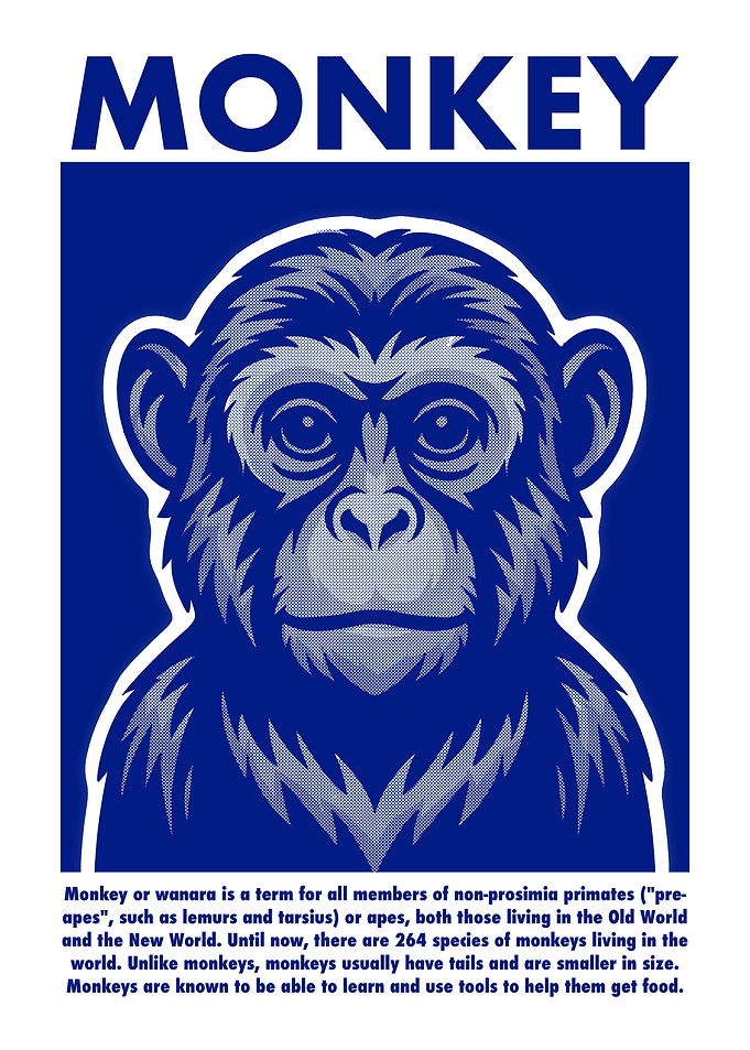 Monkey Portrait in Blue and White