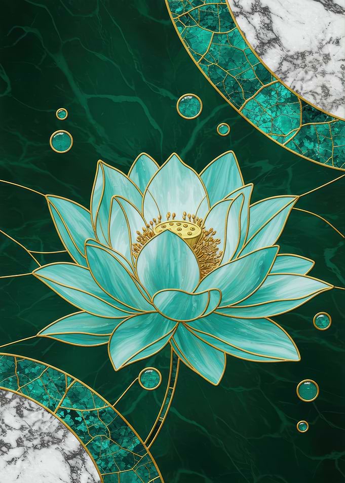 Teal Lotus Flower Art