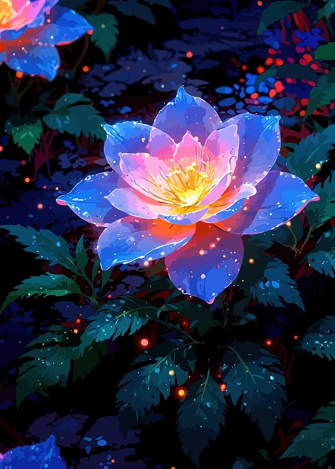 Glowing Blue and Pink Flower