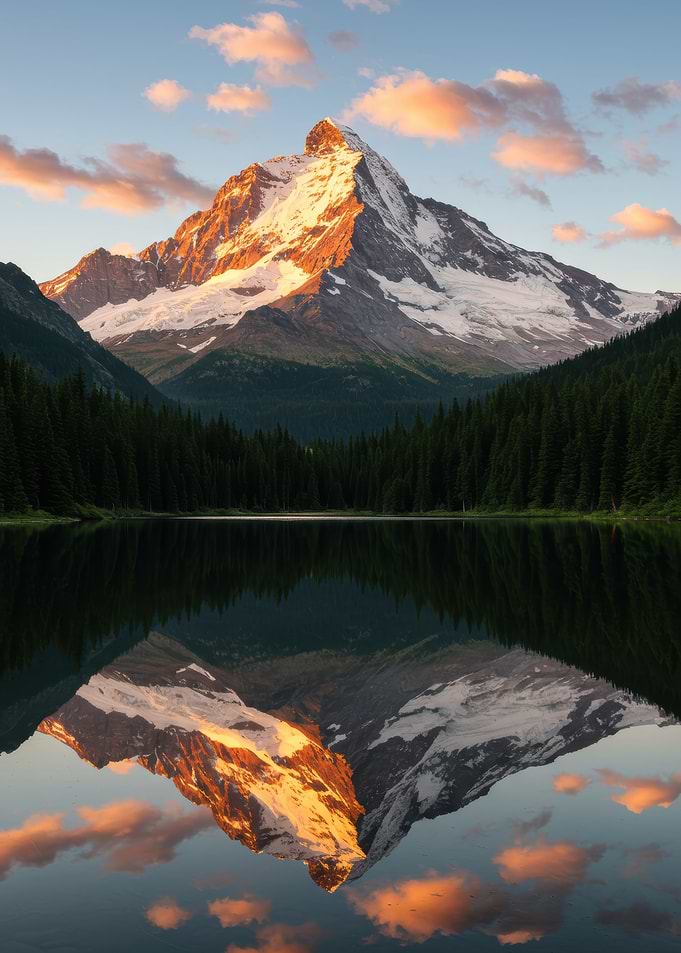 Mountain Reflection in Lake at Sunset