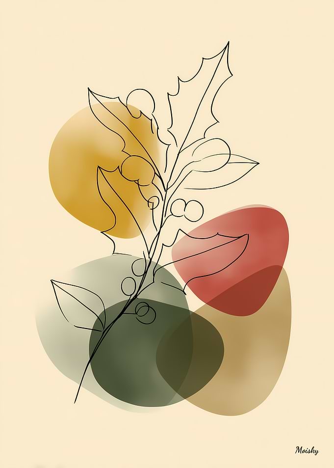 Holly Branch Minimalist Line Art