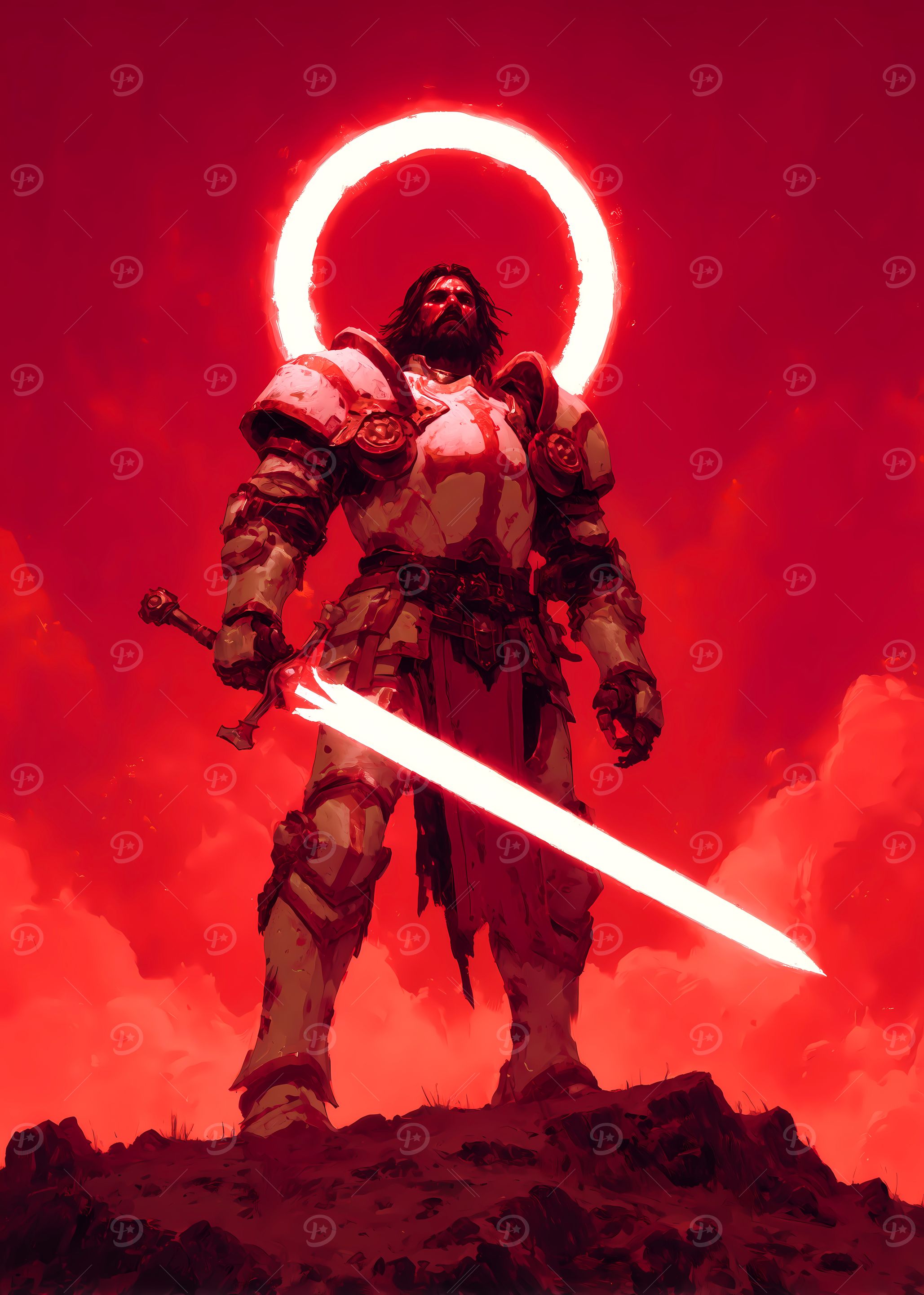 The Redeemer – Flame of the Righteous - Red Knight with Glowing Sword
