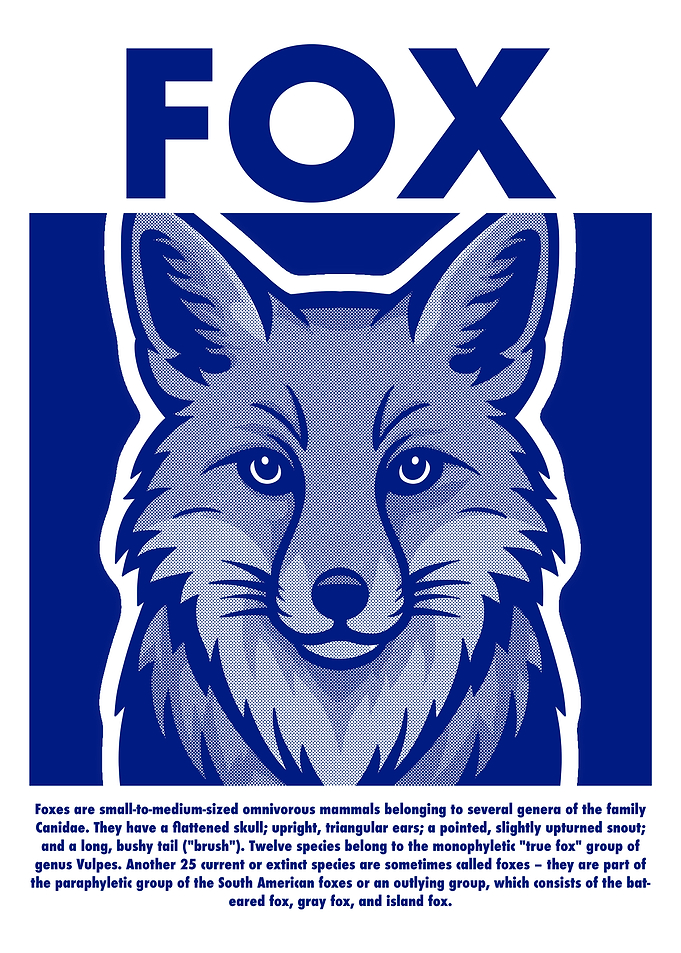 Fox Illustration in Blue and White