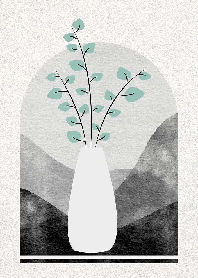 Vase with Eucalyptus Branches Illustration