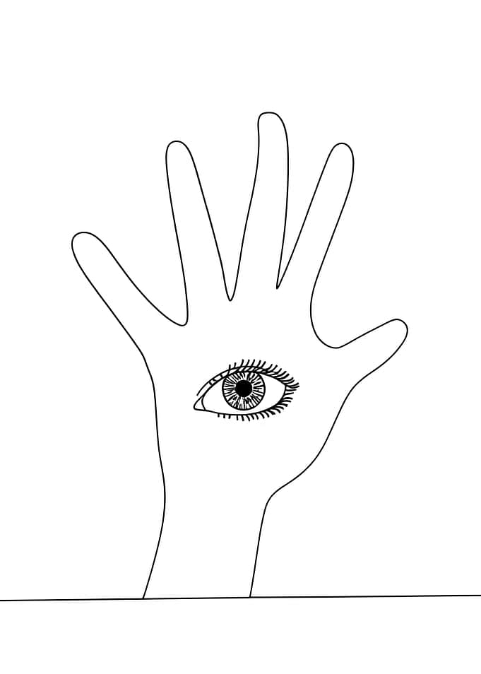 Hand With Eye Minimalist Line Art