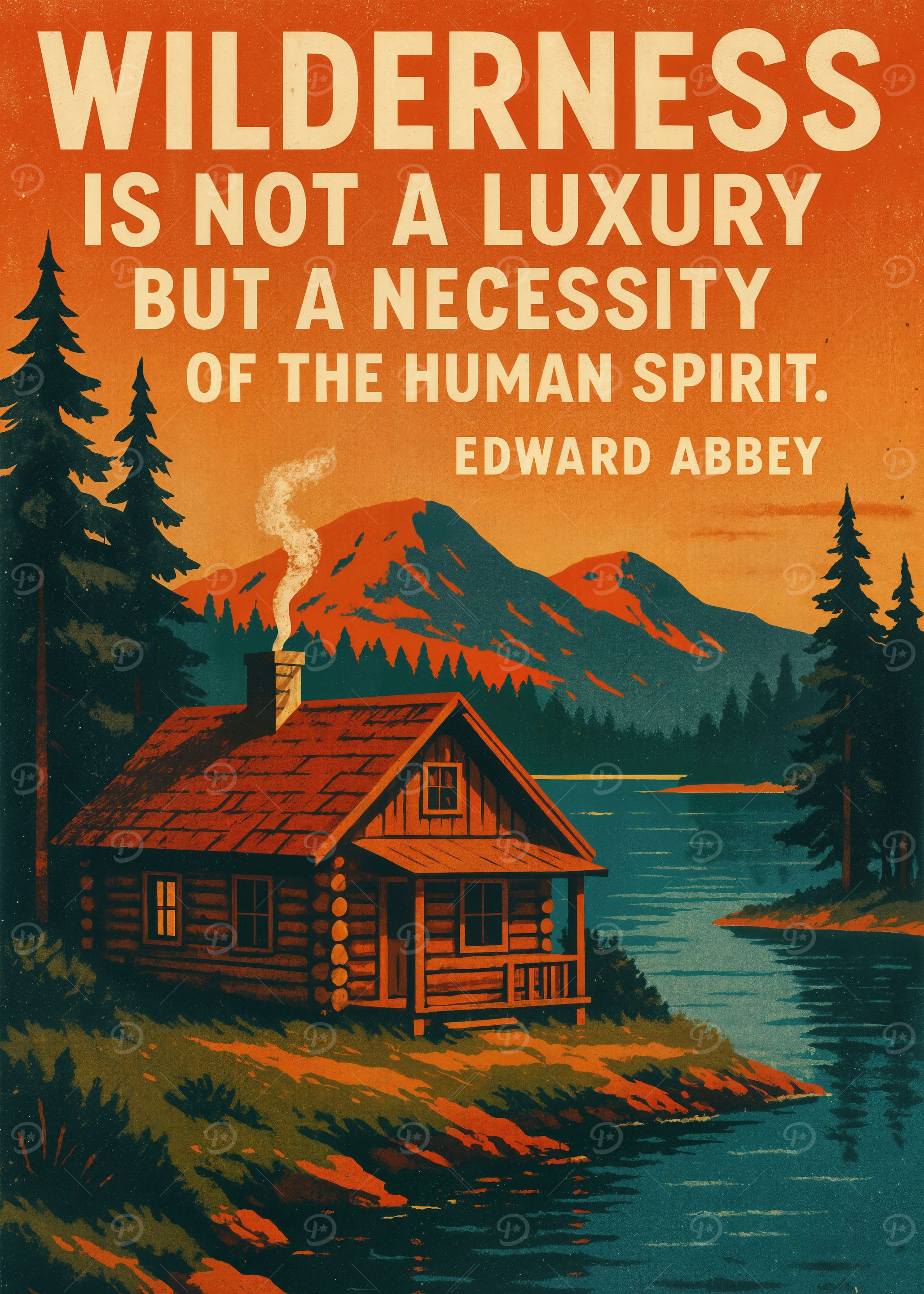 Rustic Lake Cabin Wall Art with Wilderness Quote