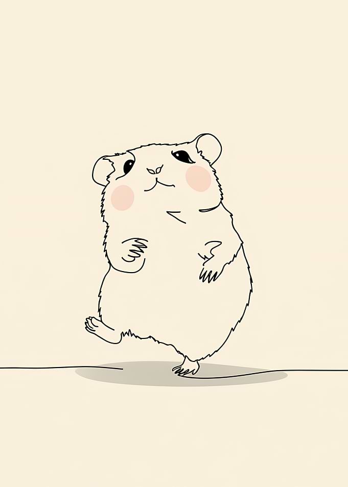 Cute Hamster Walking Minimalist Line Art