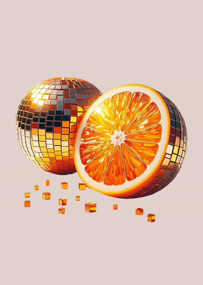 Orange Disco Ball Fusion– Modern Citrus Wall Art