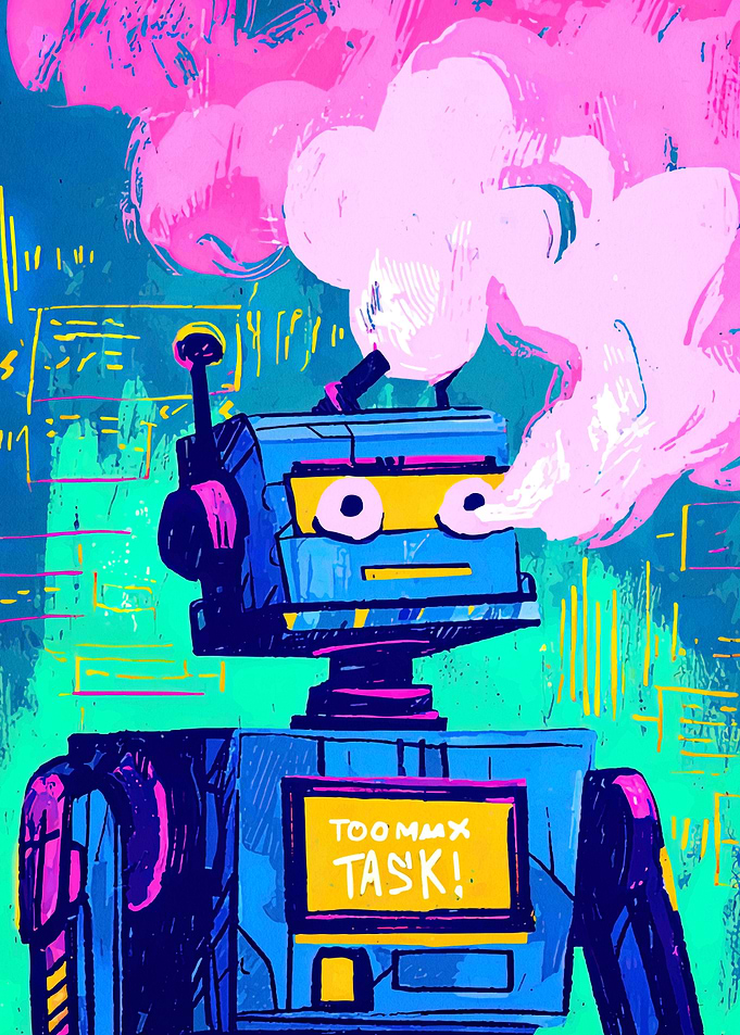 Overworked Robot with Smoke
