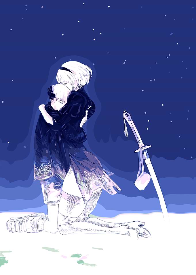 Pixel Art: 2B Hugging 9S