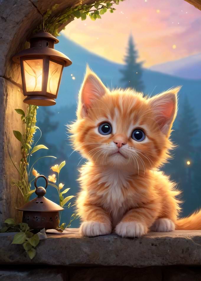 Cute Orange Kitten with Blue Eyes