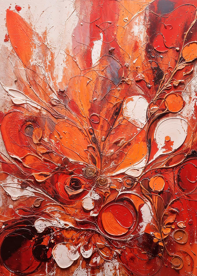 Abstract Floral Painting in Red and Orange