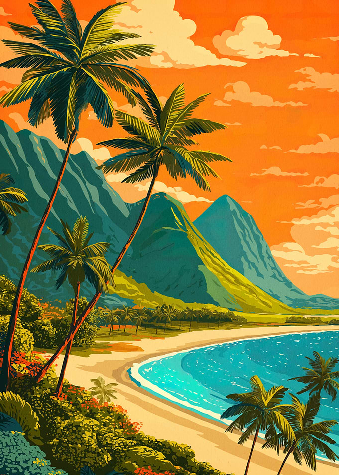 Tropical Beach Landscape with Palm Trees
