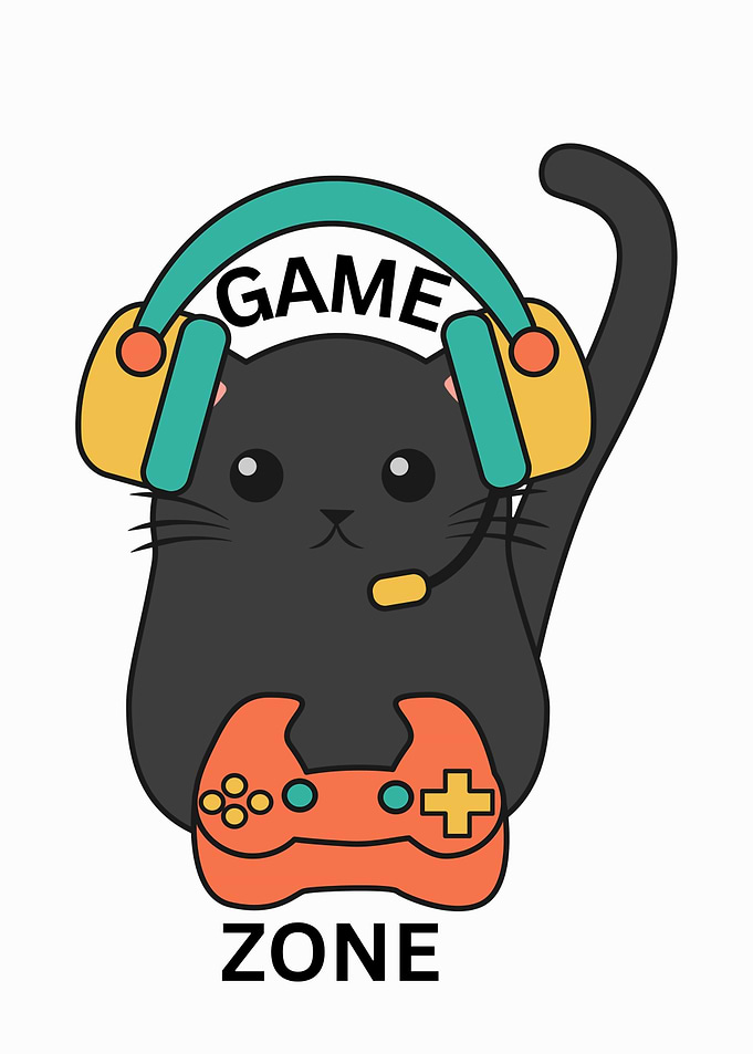 Cartoon Cat Gamer with Headset