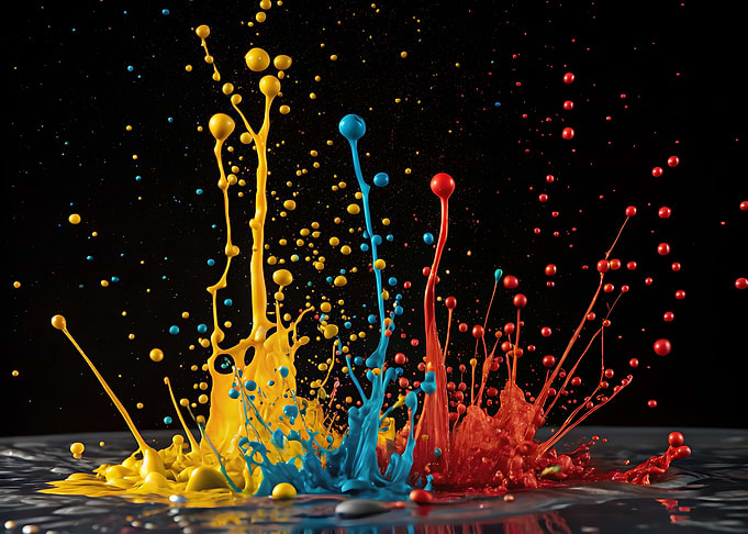 Colorful Paint Splashes on Black Background